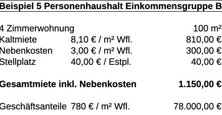 Kostenbeipiel 4-Zimmer-Wohnung 100 Quadratmeter gefördert nach § 4 DVO-NWoFG